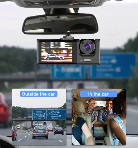 3 Way Dash Camera WithNight Vision Loop Recording with 32GB Memory Card product image (6)