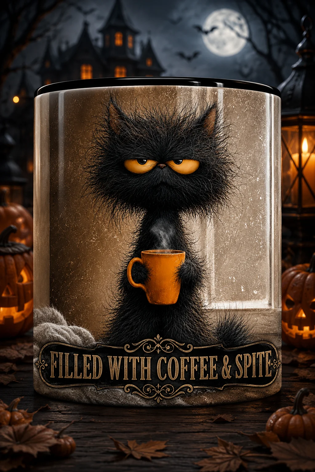 Funny Black Cat Coffee Mug | Filled With Coffee & Spite | Grumpy Cat Halloween Mug | Dark Humor Gift product image (1)