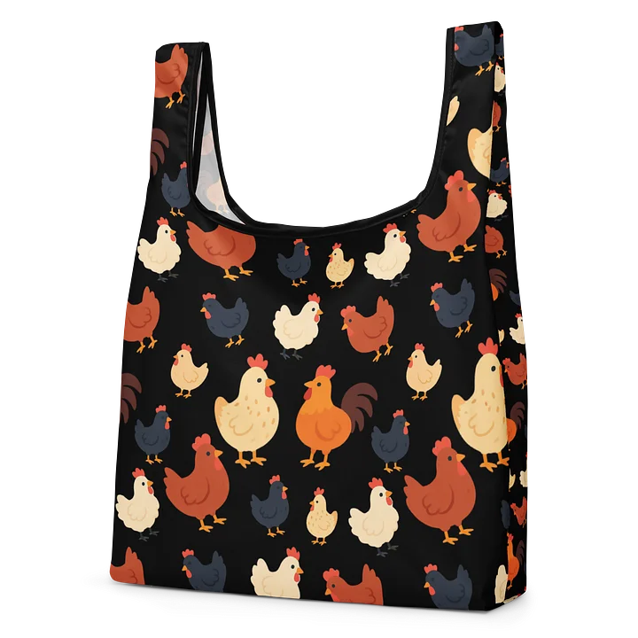 Chicken Lovers Shopping Bag Cute Chickens on Black product image (2)