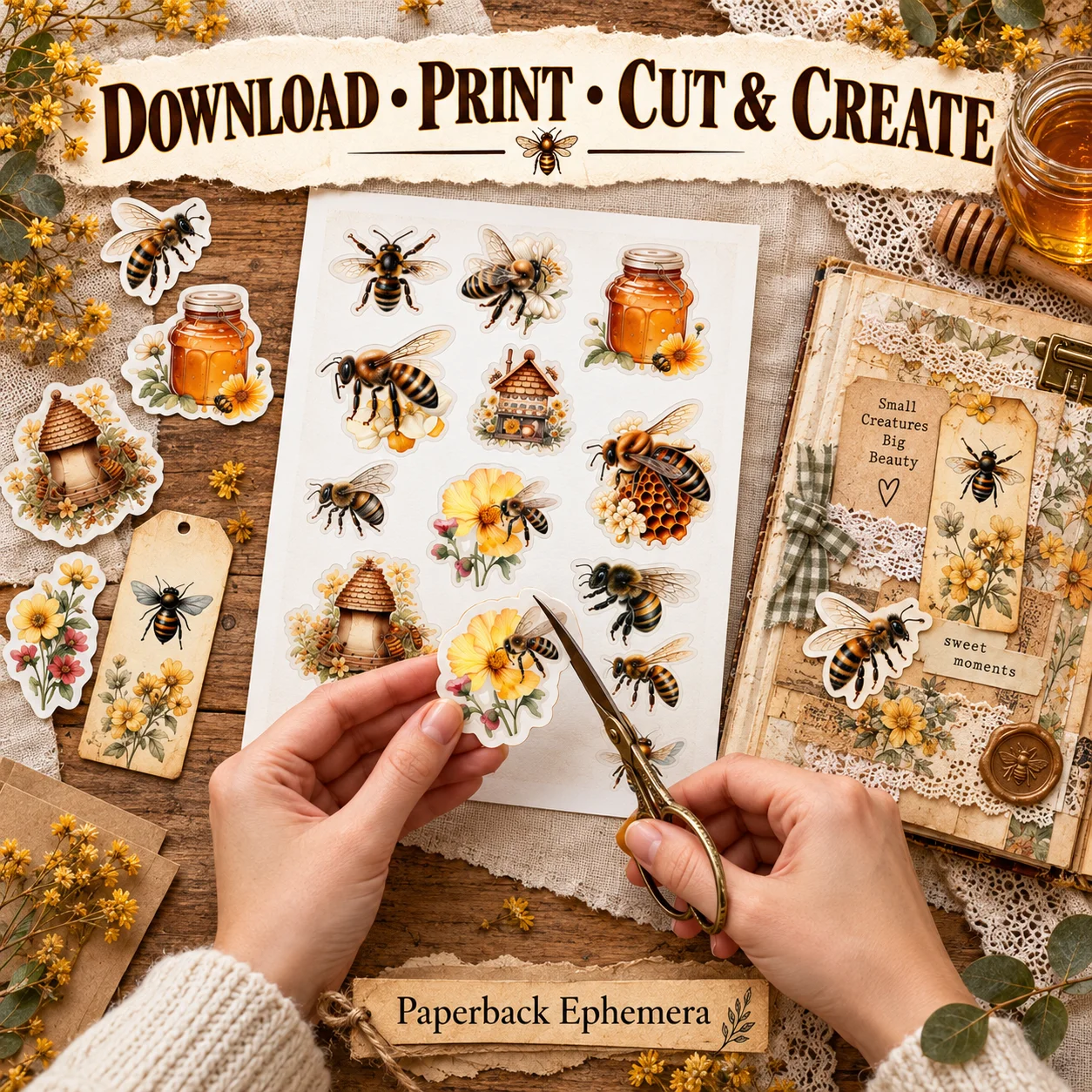 Vintage Bee & Honey Ephemera Printable PDF – 14 Pages product image (2)