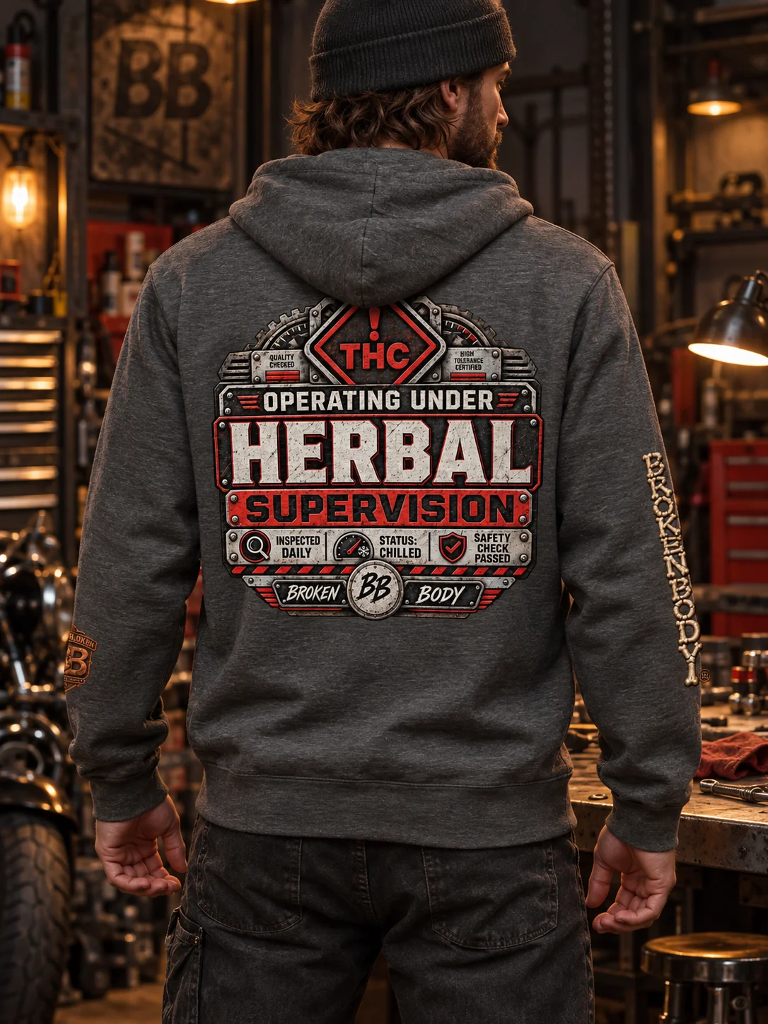 THC Hoodie — Operating Under Herbal Supervision Full-Zip Hoodie | Broken Body™ product image (1)