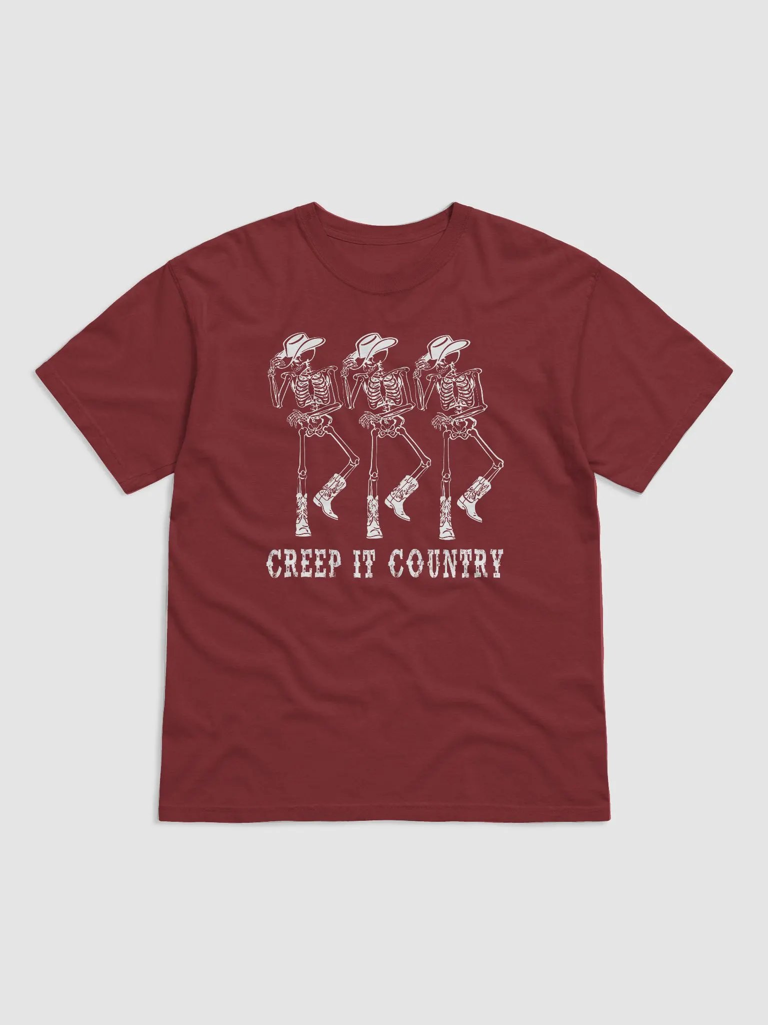 Creep It Country Cowboy Skeletons T-Shirt | Funny Western-Themed Fall and Halloween T-Shirt Design product image (8)