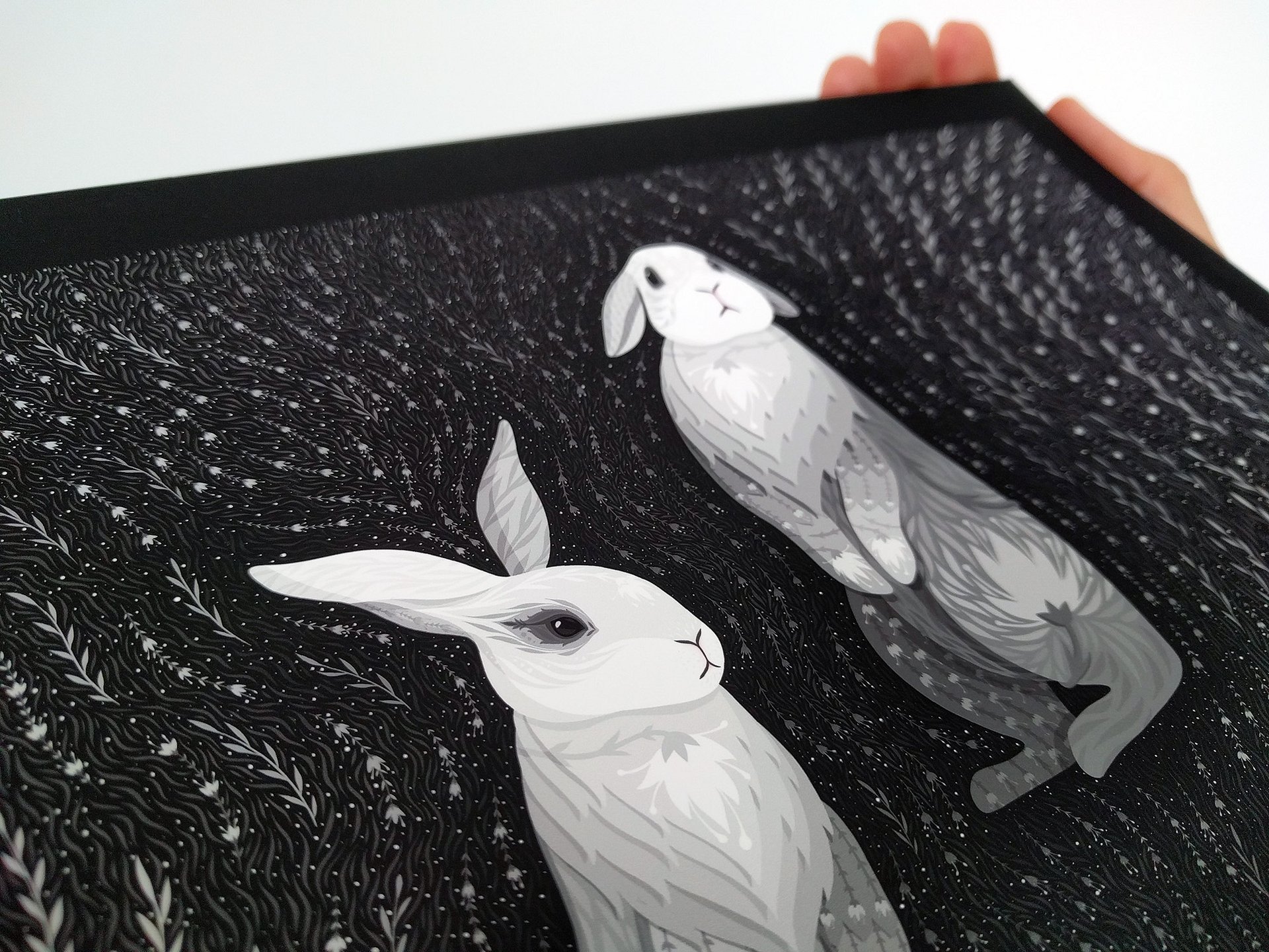 Two Whimsical White Rabbits Art Print product image (6)