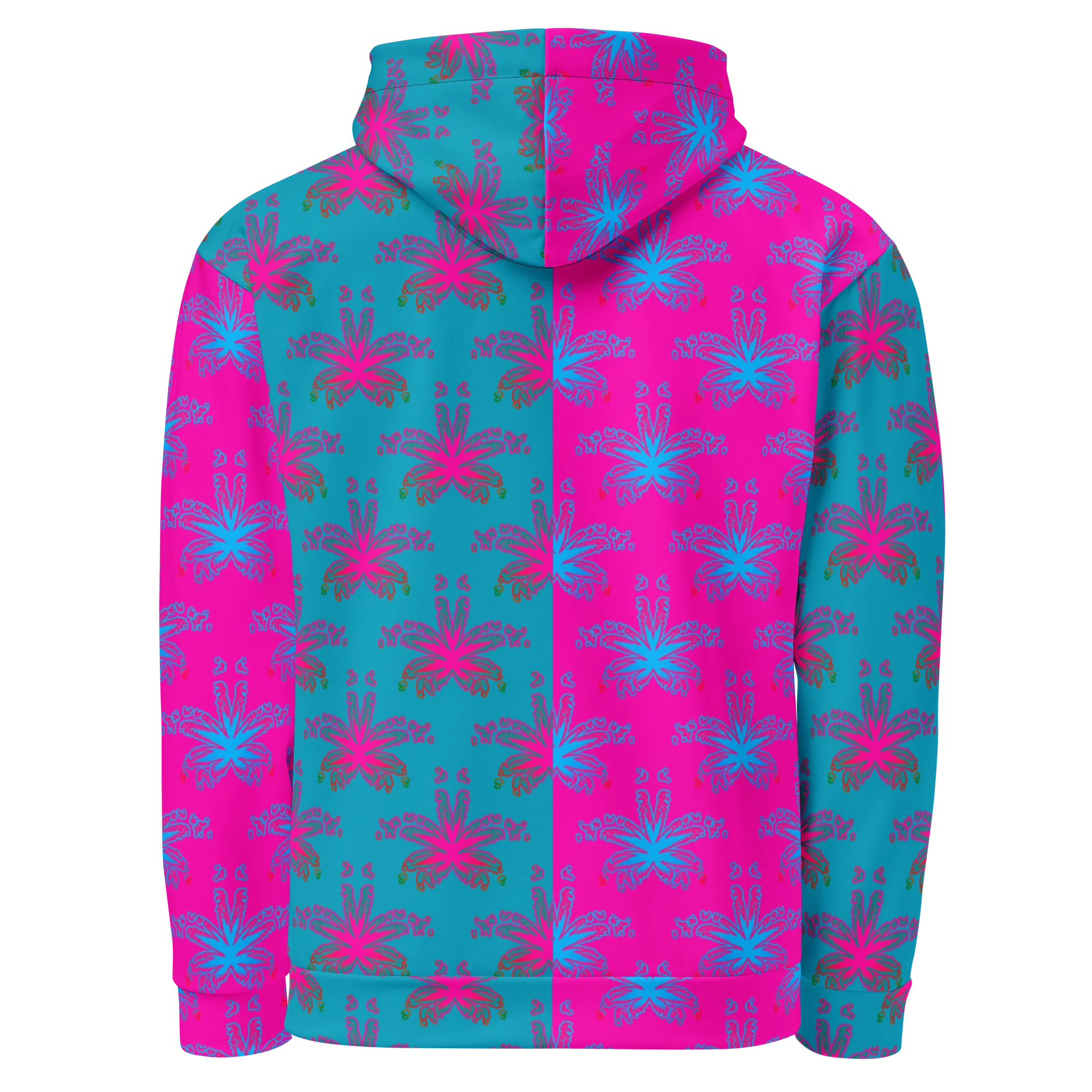 Stoner Circus Unisex Hoodie, Cotton Candy Color Cannabis Clothing, Hot Pink Blue Weed Leaf Pattern 420 Festival Fashion product image (2)