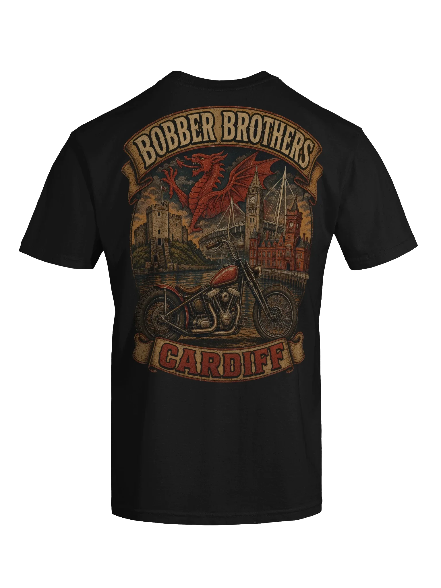 Cardiff motorcycle t-shirt design by Bobber Brothers