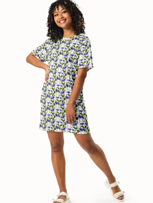 Woman Floral White Seamless T-Shirt Dress | Morning Glory Flower product image (1)