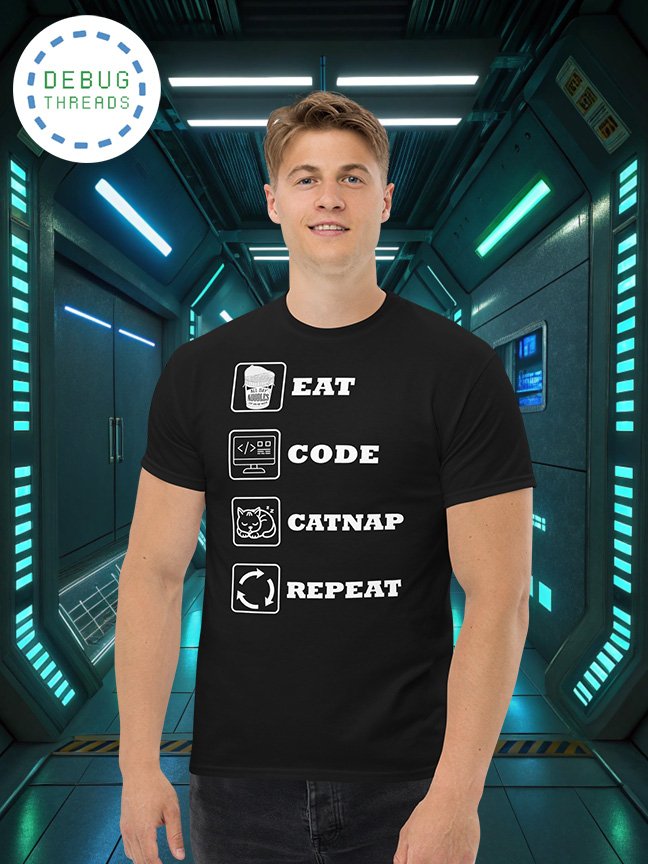 "Eat, Code, Catnap, Repeat" Funny Coder and Cat Person T-Shirt product image (1)