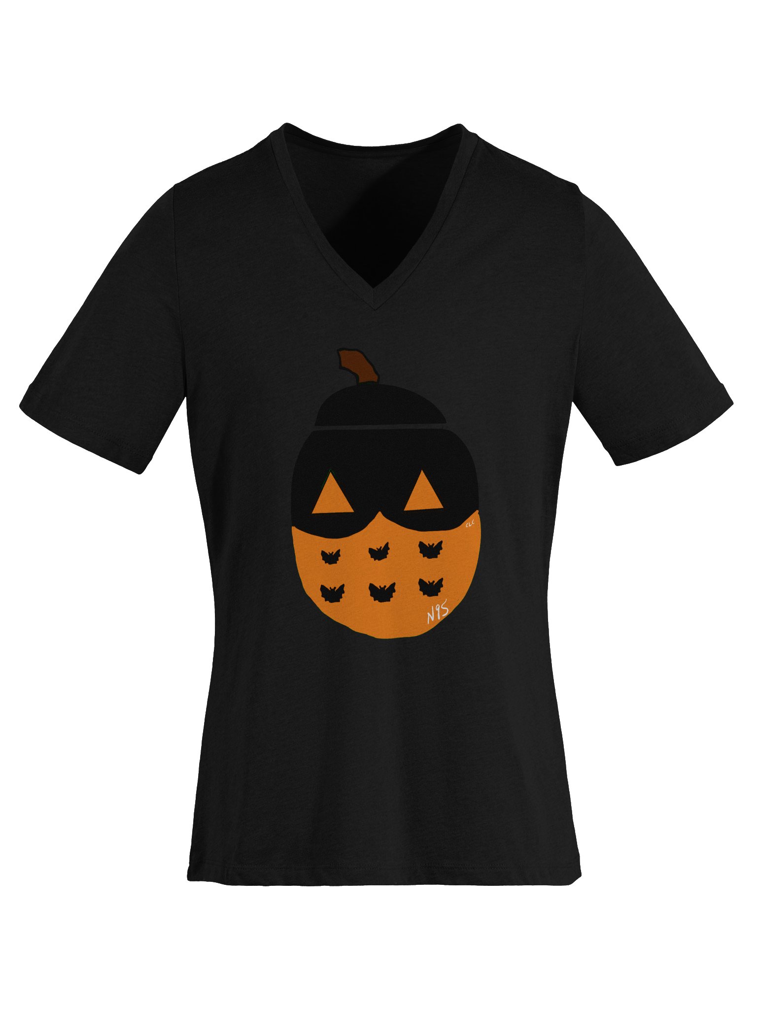 Mask-O-Lantern v-neck tee (orange mask) product image (6)
