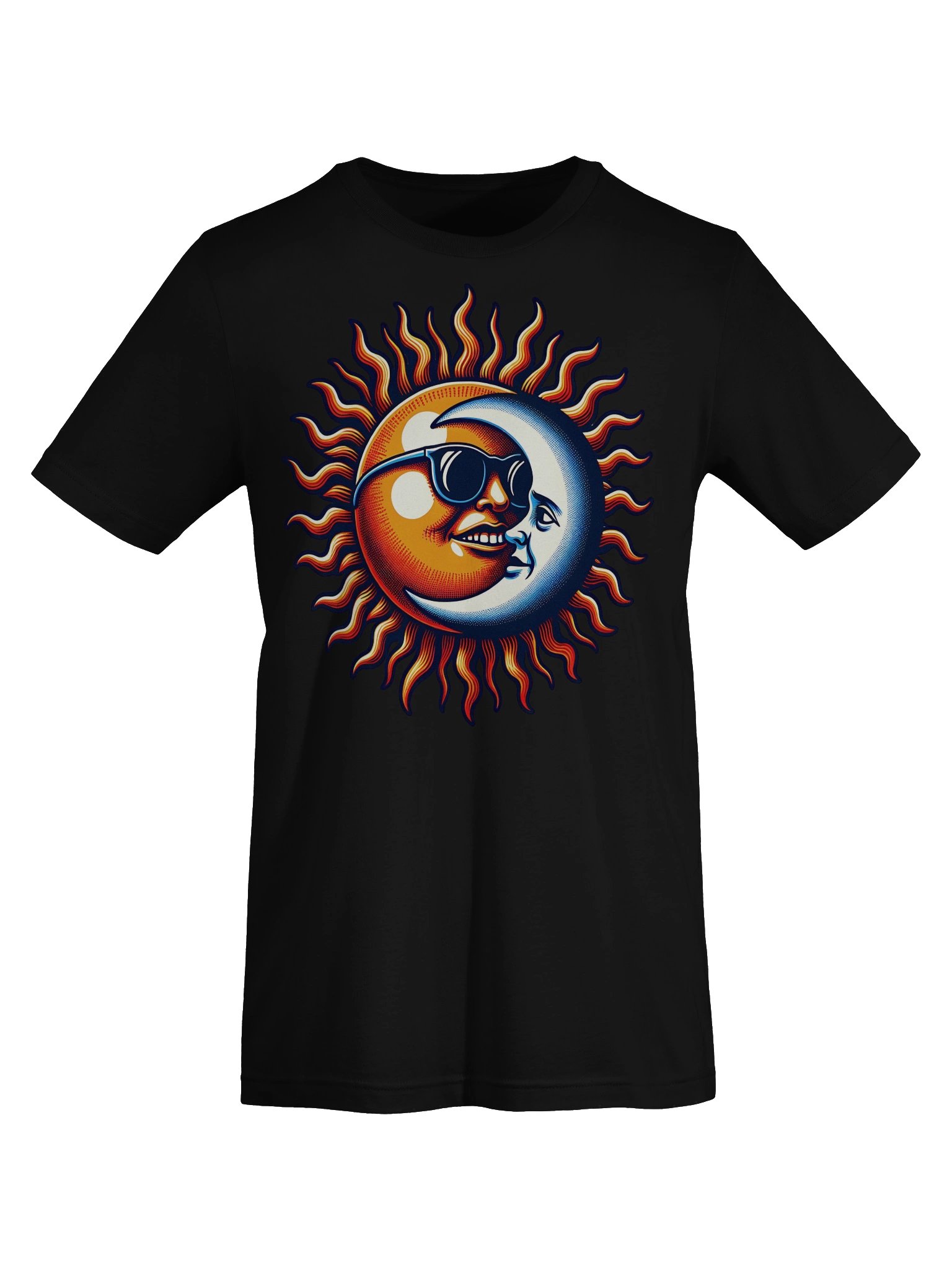 🌞 Sun and Moon Retro Fusion T-Shirt – Cool Cosmic Design with Shades | Groovy Celestial Yin-Yang Tee product image (3)
