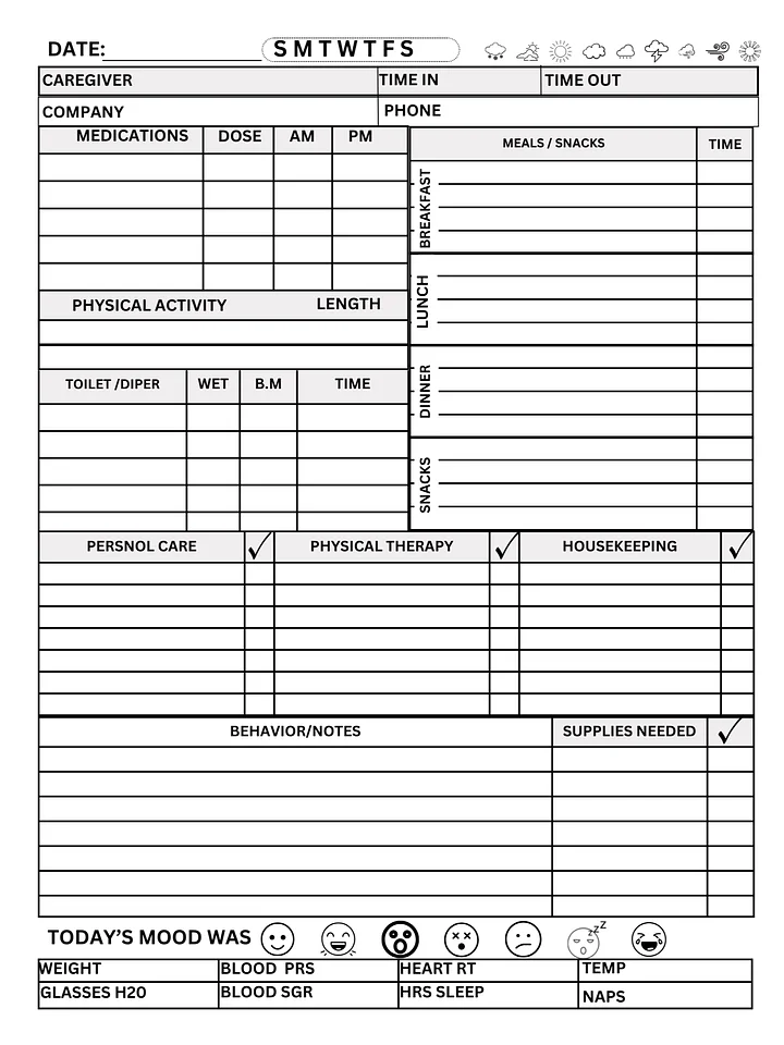 Caregiver Activity and Health Monitoring Log Personalized Caregiver Record Caregiver Care Plan and Daily Log Full Caregiver product image (1)