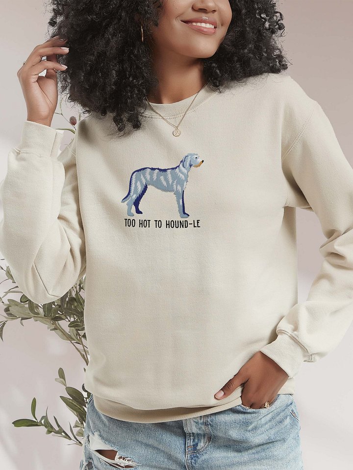 Too Hot to Hound-le Sweatshirt (Embroidered) of an Irish Wolfhound(Blue/Gray) product image (2)