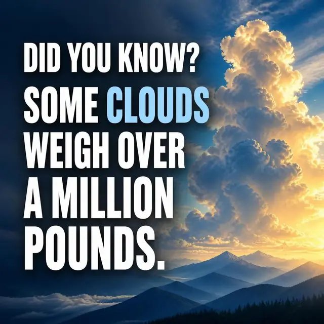 At any given time, about 67% of Earth's surface is covered by clouds. They form when invisible water vapor cools and condenses around tiny particles like dust, pollen, or salt. White clouds scatter sunlight evenly, while thick rain clouds look gray or dark because they block and absorb light.