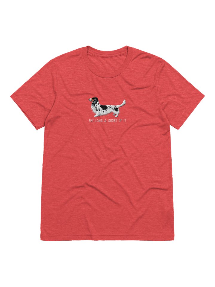 The Long & Short of It T-Shirt(Embroidered) of a Longhaired Dachshund(Pied Black & White) product image (49)
