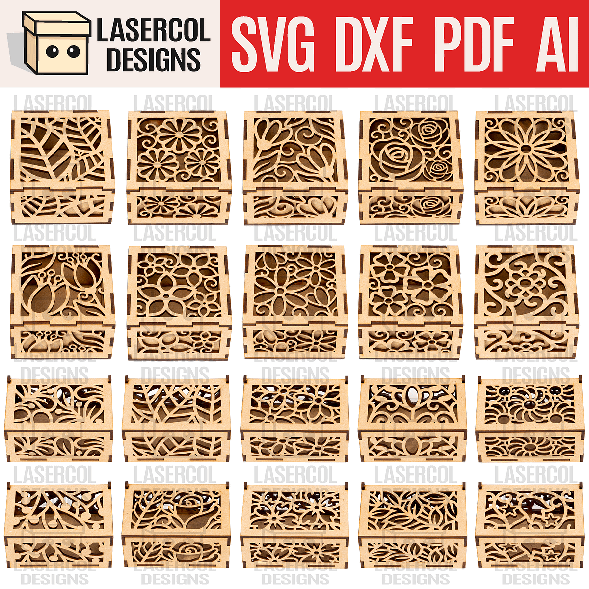 Boxes Bundle Set 1 & 2 (2 Sizes, 10 Styles Each) - Laser Cut Files ...