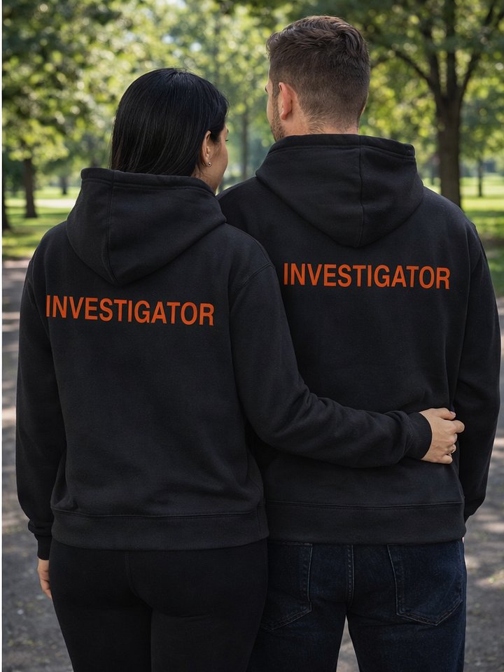 Premium-Unisex-Hoodie von Cotton Heritage mit Front und Back Orange Investigator Print product image (2)