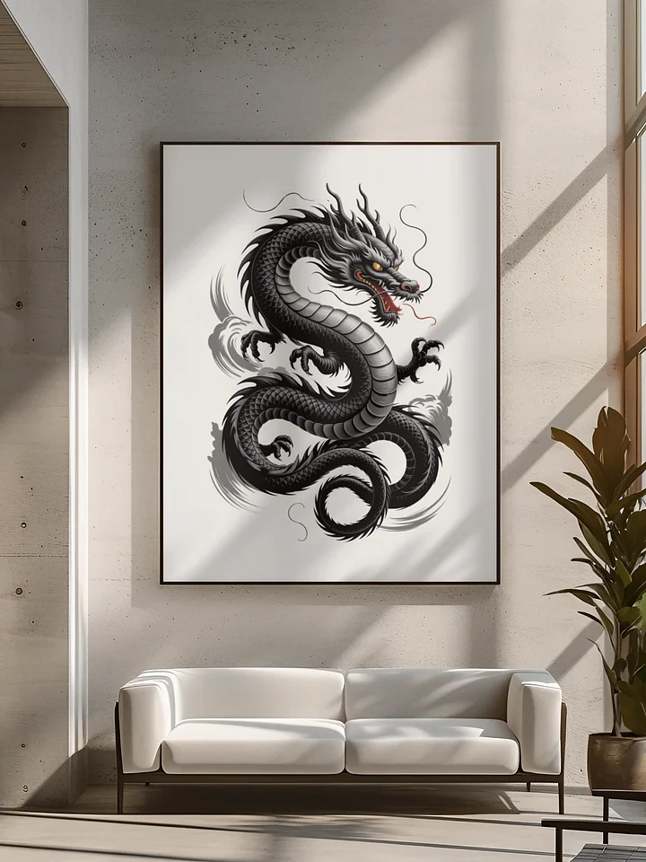 "Ryū" Japanese Dragon Kanji Art Print | Traditional Sumi-e Ink Wash Style Poster | Mythical Tattoo Wall Decor product image (1)
