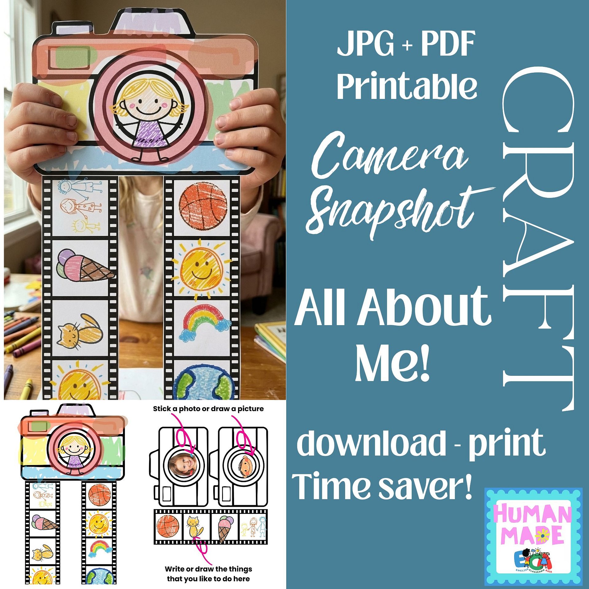 All About Me Polaroid Camera Craft Back to School Activities Printable Snapshot product image (2)