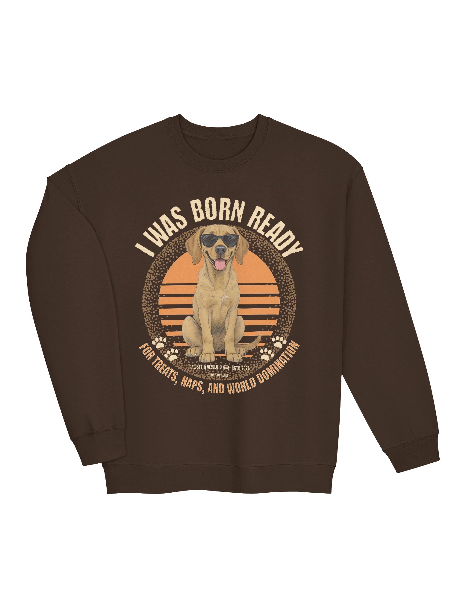 Cool Retro VIZSLATIQ Dog Vibes Mid-weight PAWSETIQ Crewneck by EQALL® Originals_Orange / Brown product image (1)