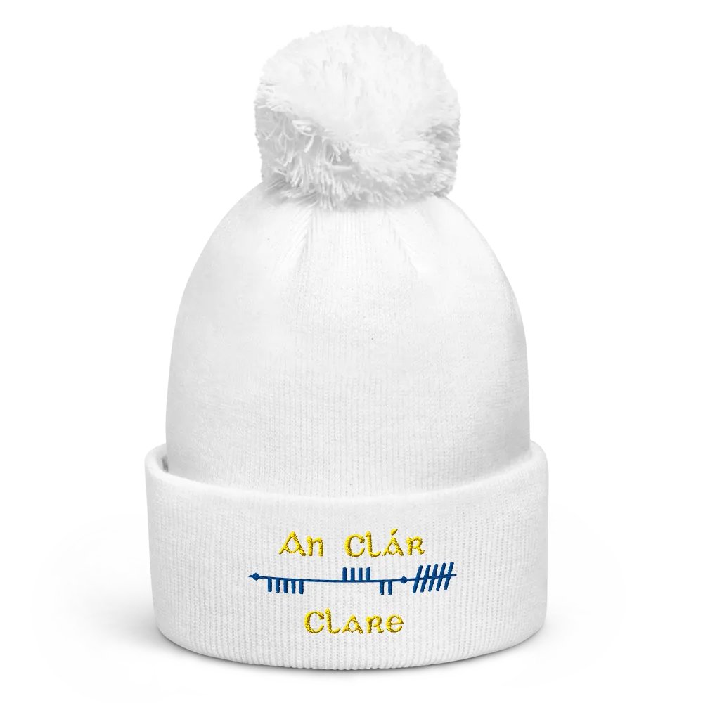 Clare/An Clár, Scholastic Style Ogham embroidered Pom-Pom Beanie product image (1)