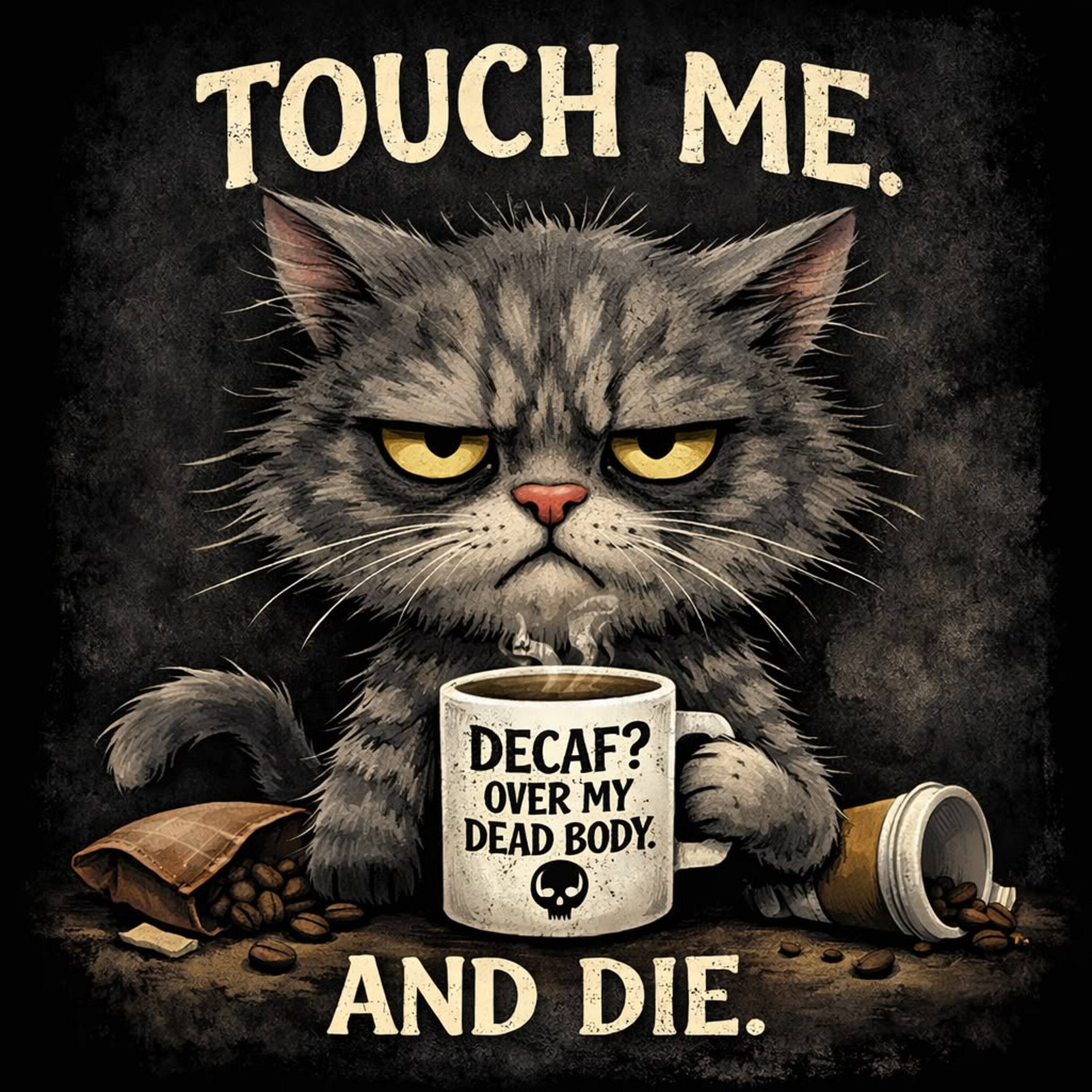 Touch Me And Die - Grumpy Coffee Cat Oversized Tee | AS Colour 5082 product image (7)