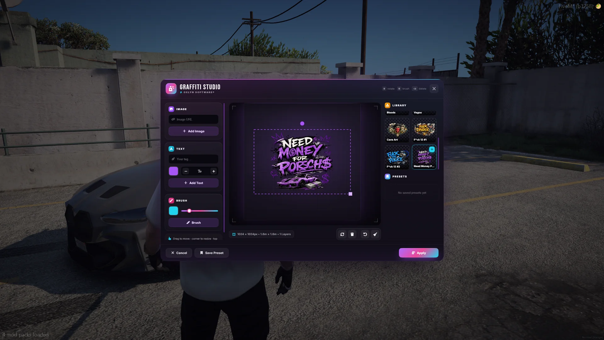 FiveM Graffiti Script 🎨 Spray Anywhere, Custom Images & In-Game Editor (ESX/QB/QBox) product image (1)