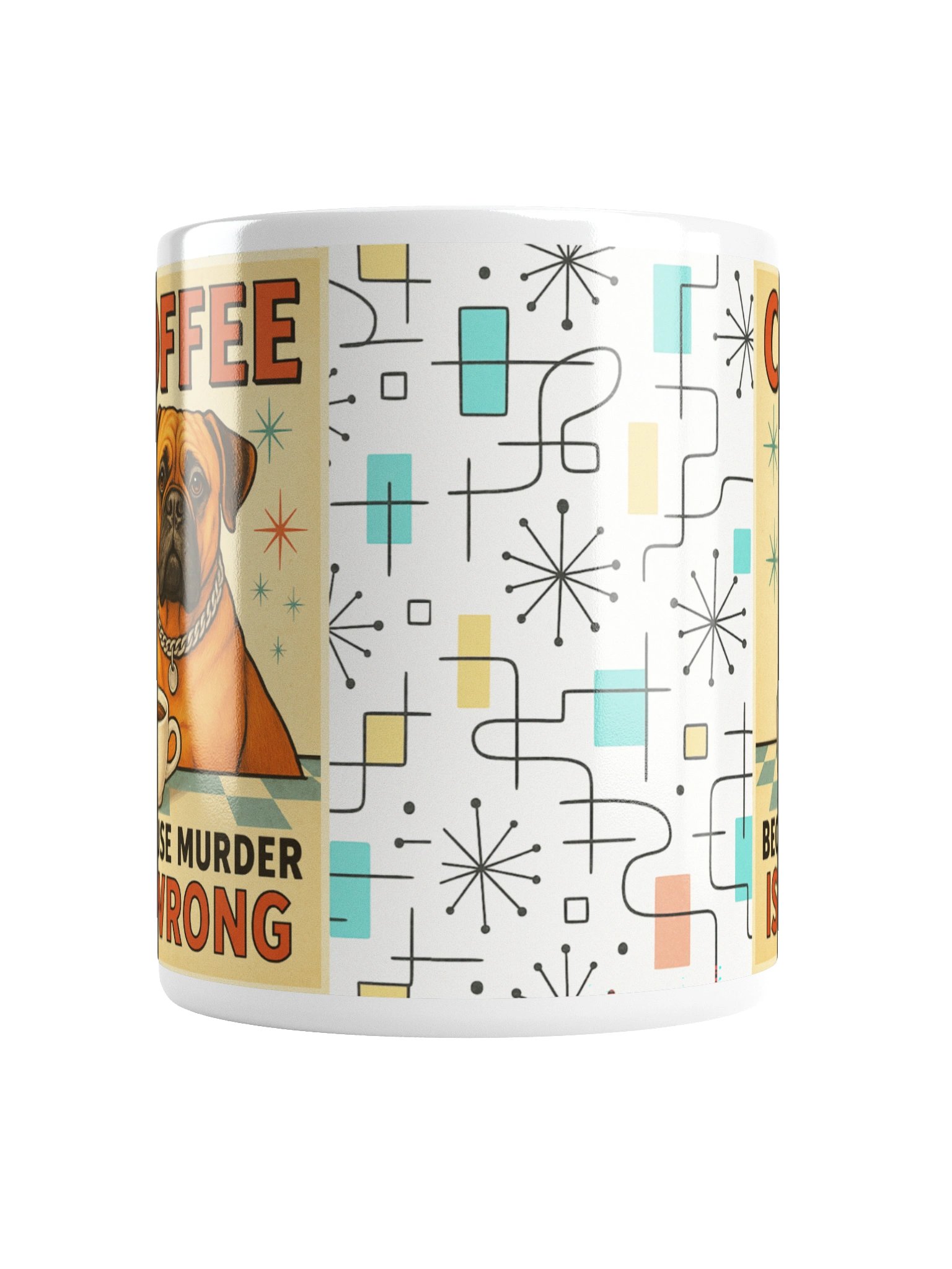 “Coffee Because Murder Is Wrong” Retro Dog Lover Gift | Mid-Century Atomic Style Mug product image (17)
