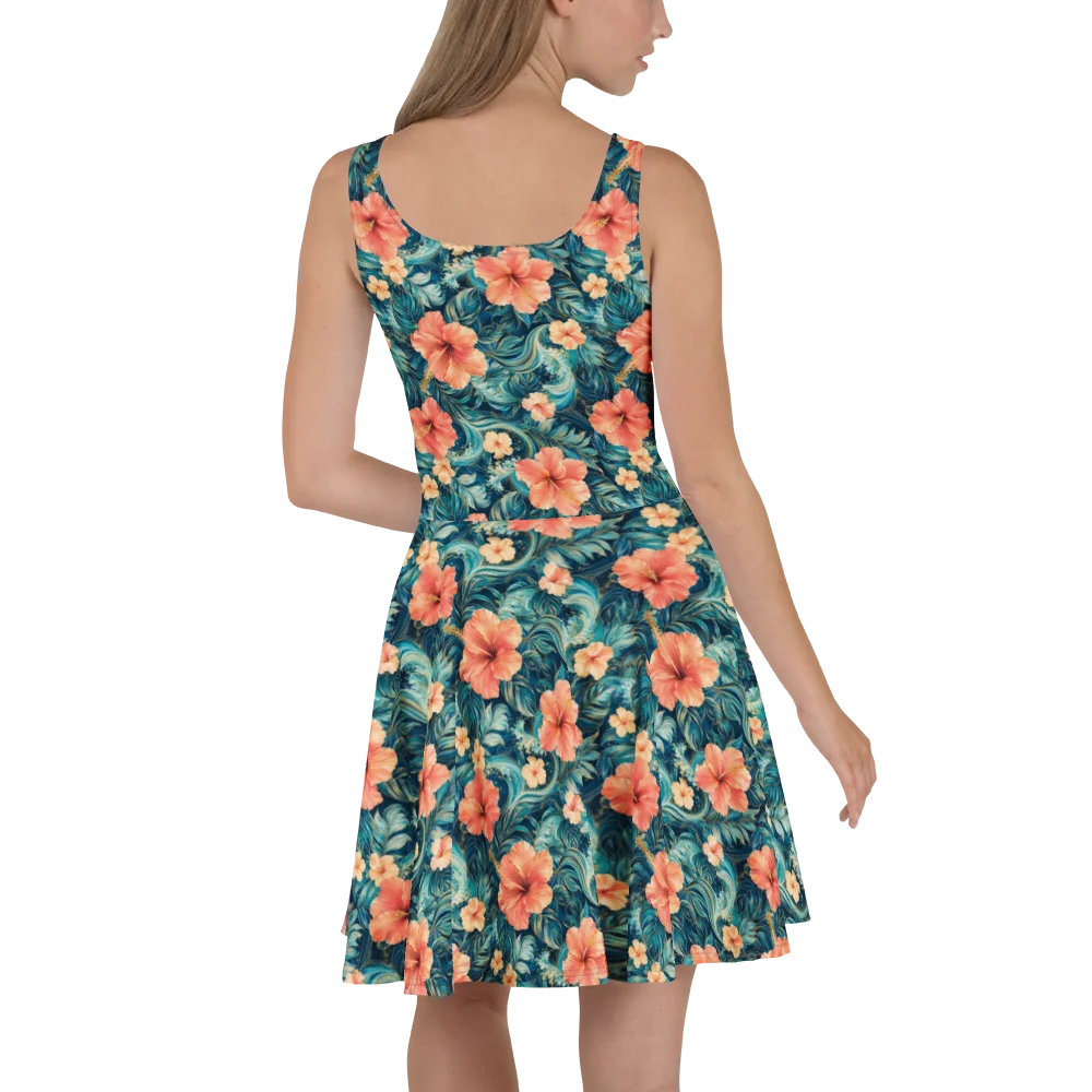 Coral Hibiscus Bloom Skater Dress product image (4)