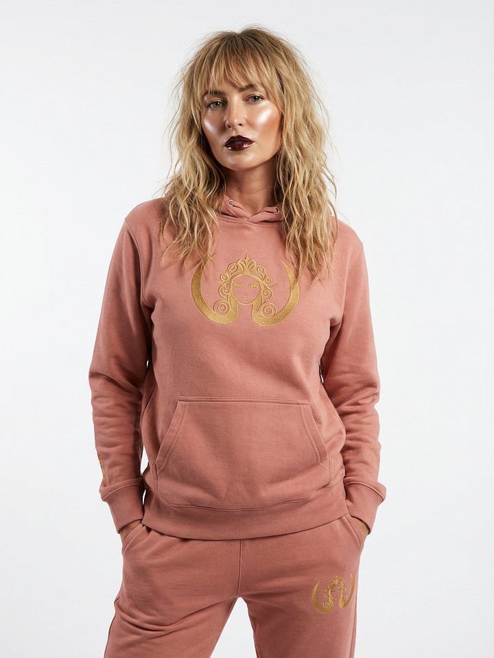CIRCEMOON Rose Quartz Hoodie with Gold Goddess Emblem - pink product image (1)