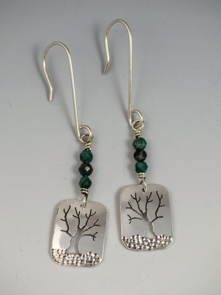 Tree Earrings in Sterling Silver with Chrysocolla product image (3)