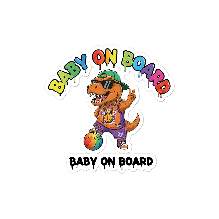 Funny T-rex Basketball Baby on Board Sticker - 5x5 Weatherproof Vinyl Car Decal - Premium T-rex Basketball Star Gift product image (1)