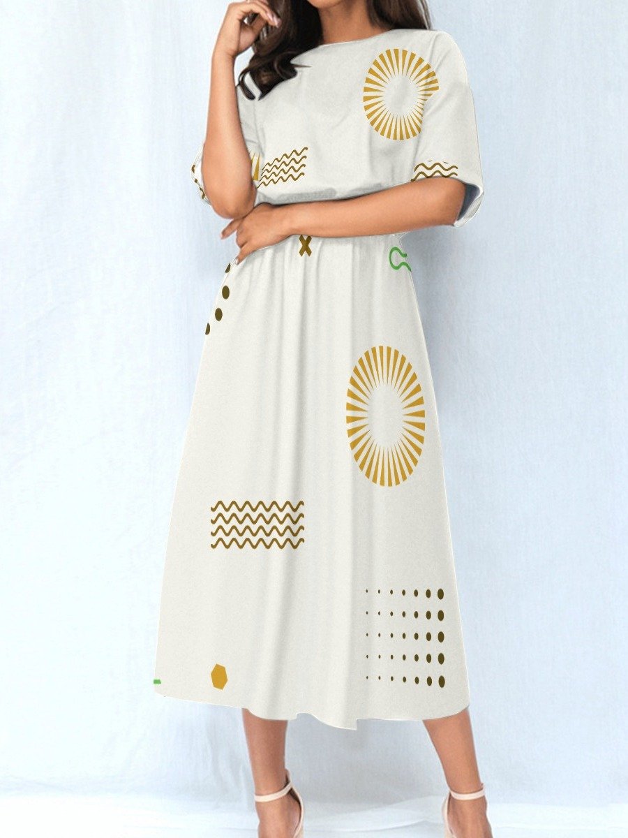 Golden Sunburst Geometric Midi Dress product image (1)
