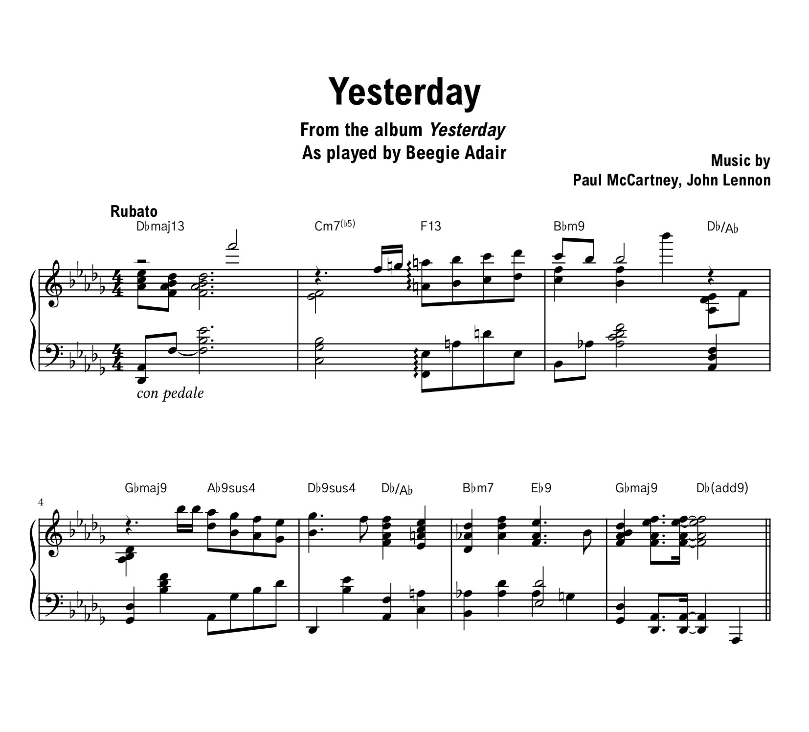Beegie Adair - Yesterday - Sheet music (PDF) product image (1)