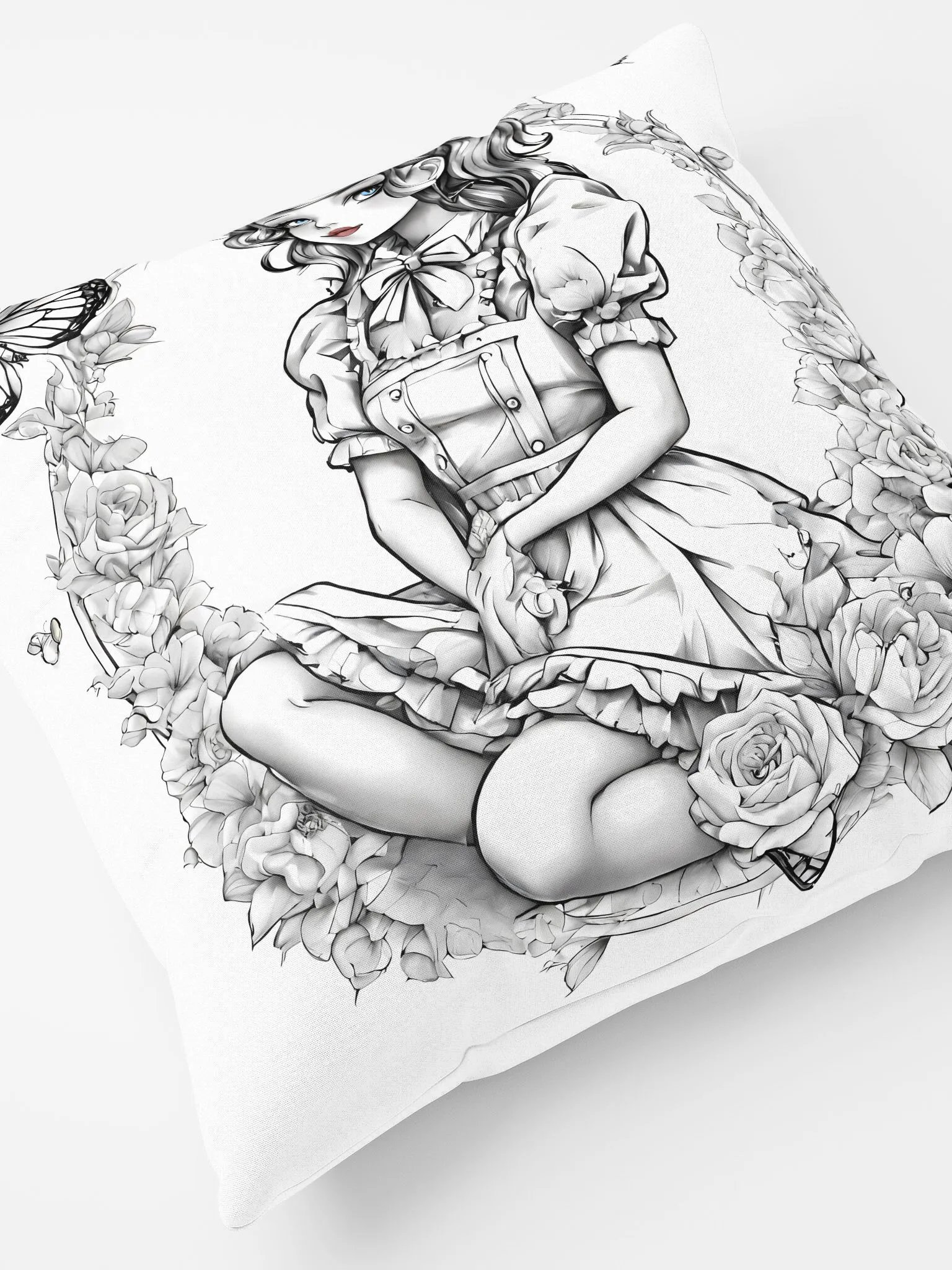 Monochrome Maid Floral Pillow product image (5)