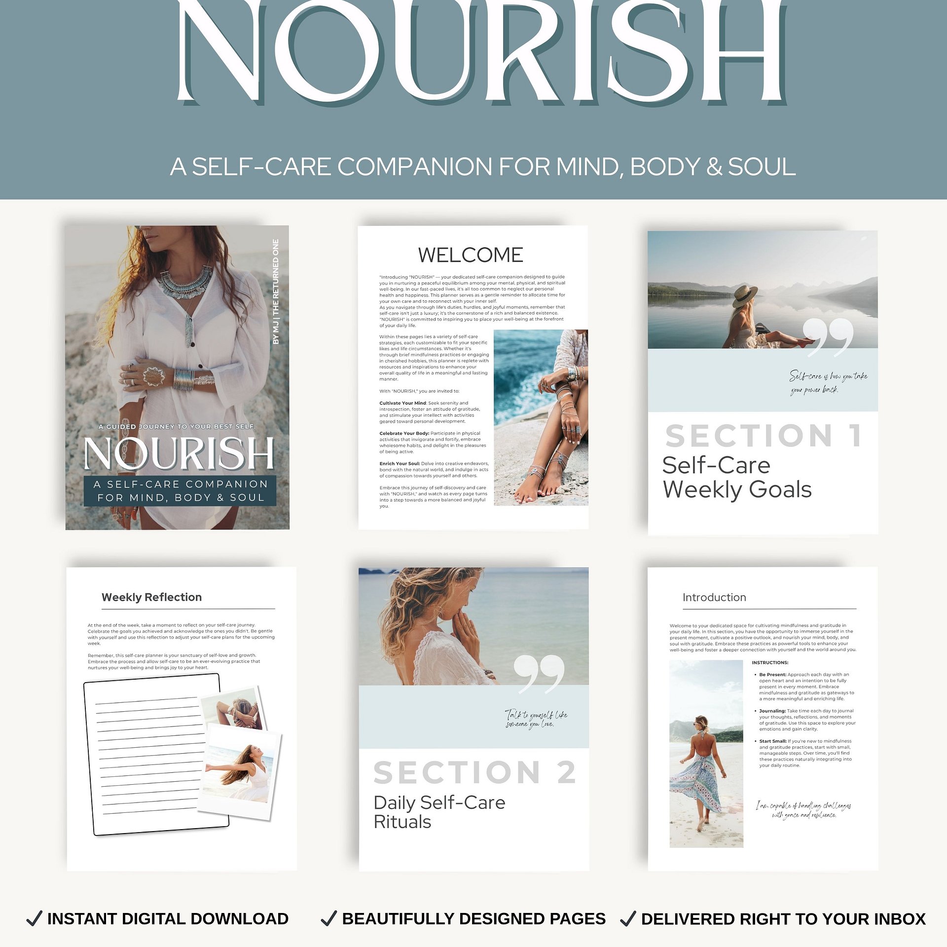 NOURISH Self-Care Journal Workbook 55-Page Guided Workbook | Instant Download | Inner Healing product image (2)