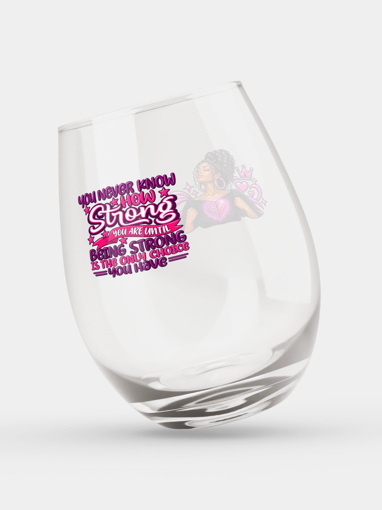 Pink Strength & Hearts Stemless Wine Glass product image (3)