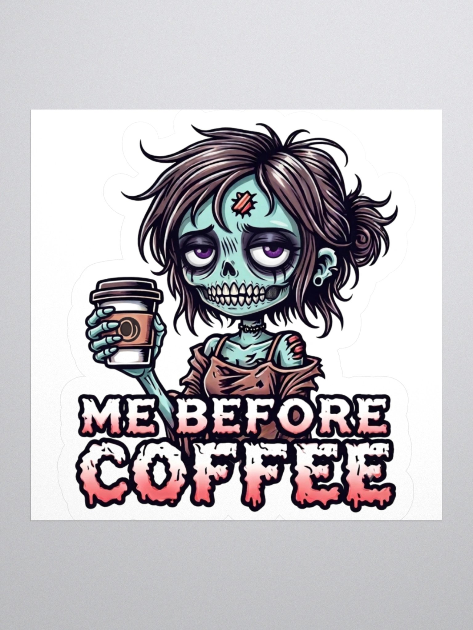"Me Before Coffee" Zombie Chick Kiss-Cut Sticker | Me Before Coffee Collection product image (1)