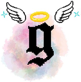  Features a bold, pixelated black Gothic letter 