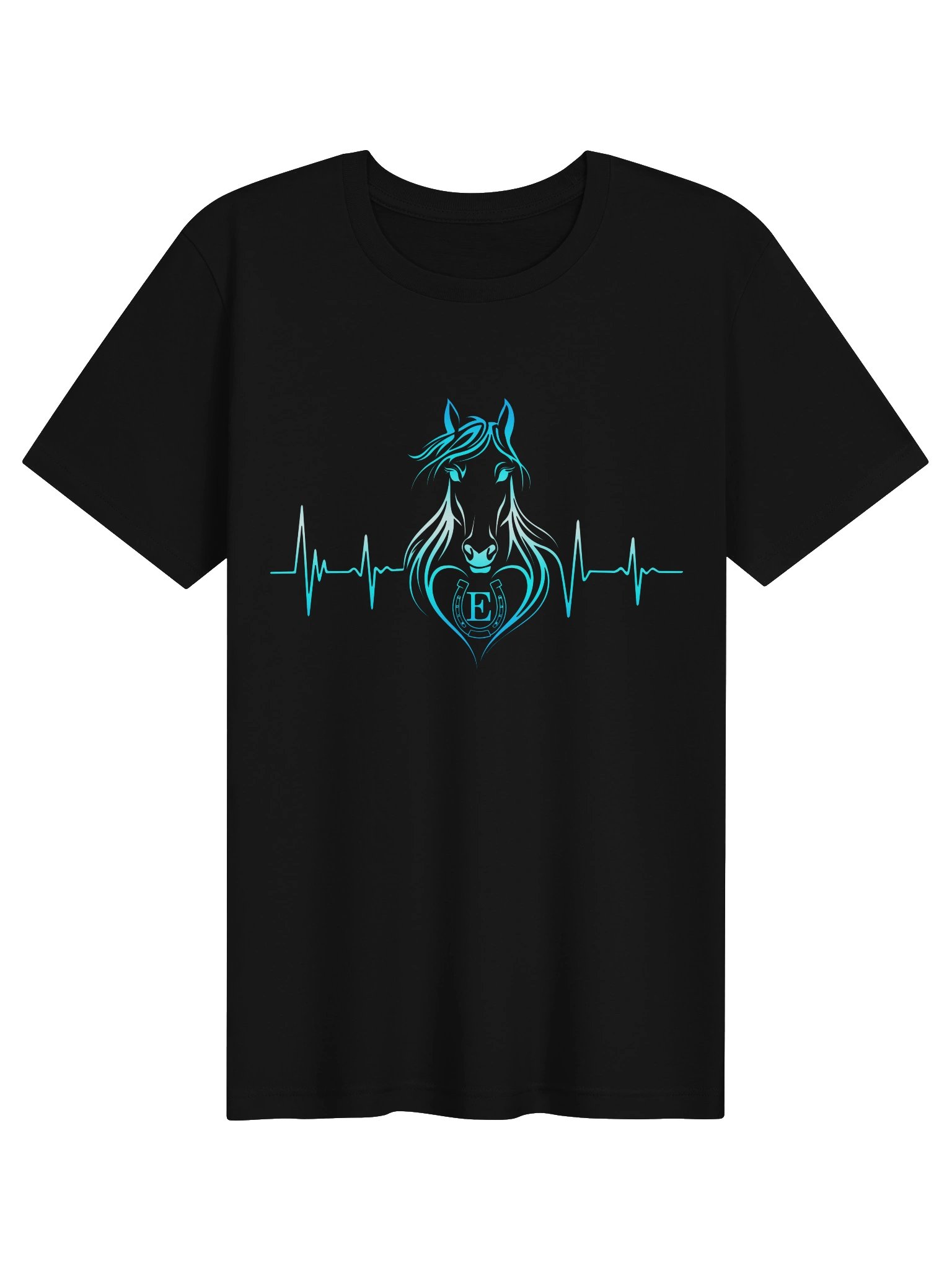 Personalized Horse Heartbeat T-Shirt with Letter E | Unisex Equestrian Gift product image (1)