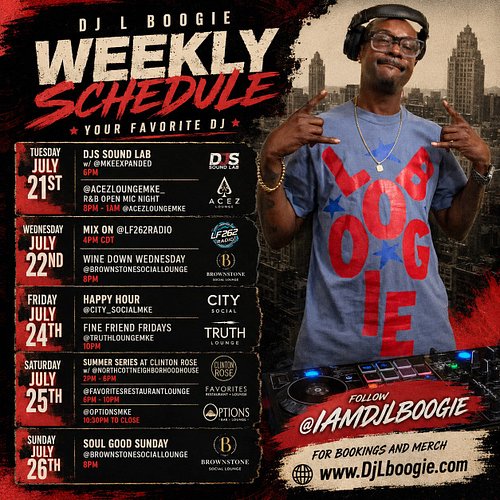 I been in my bag this summer killing 💩every time here’s the upcoming schedule see you at the function!🎉🎉

Weekly schedule 
Tu...