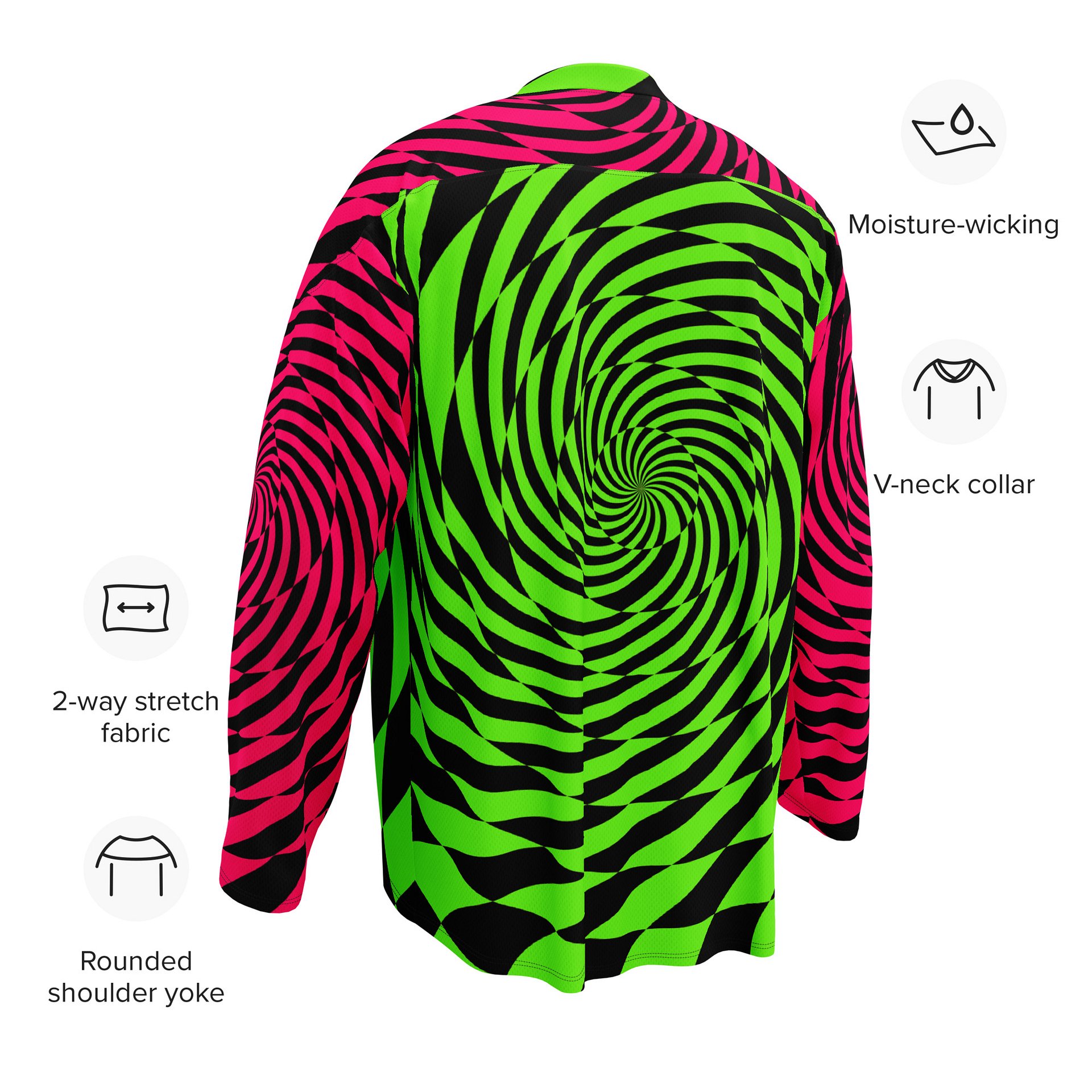Psychedelic Rave Recycled Hockey Jersey, Trippy Spiral EDM Shirt, Techno Dance Party Festival Top, Neon Green Pink Black Alternative Clothes product image (10)