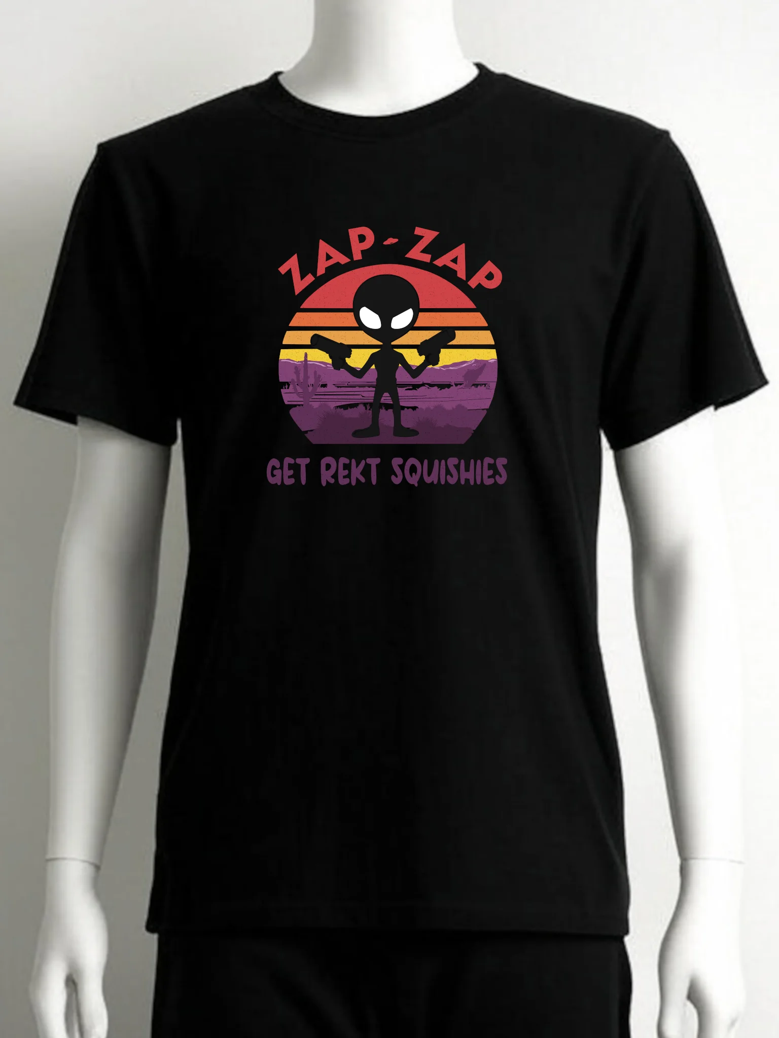 Zap-Zap Alien T-Shirt – Retro Sunset Gamer Tee | Get Rekt Squishies product image (1)