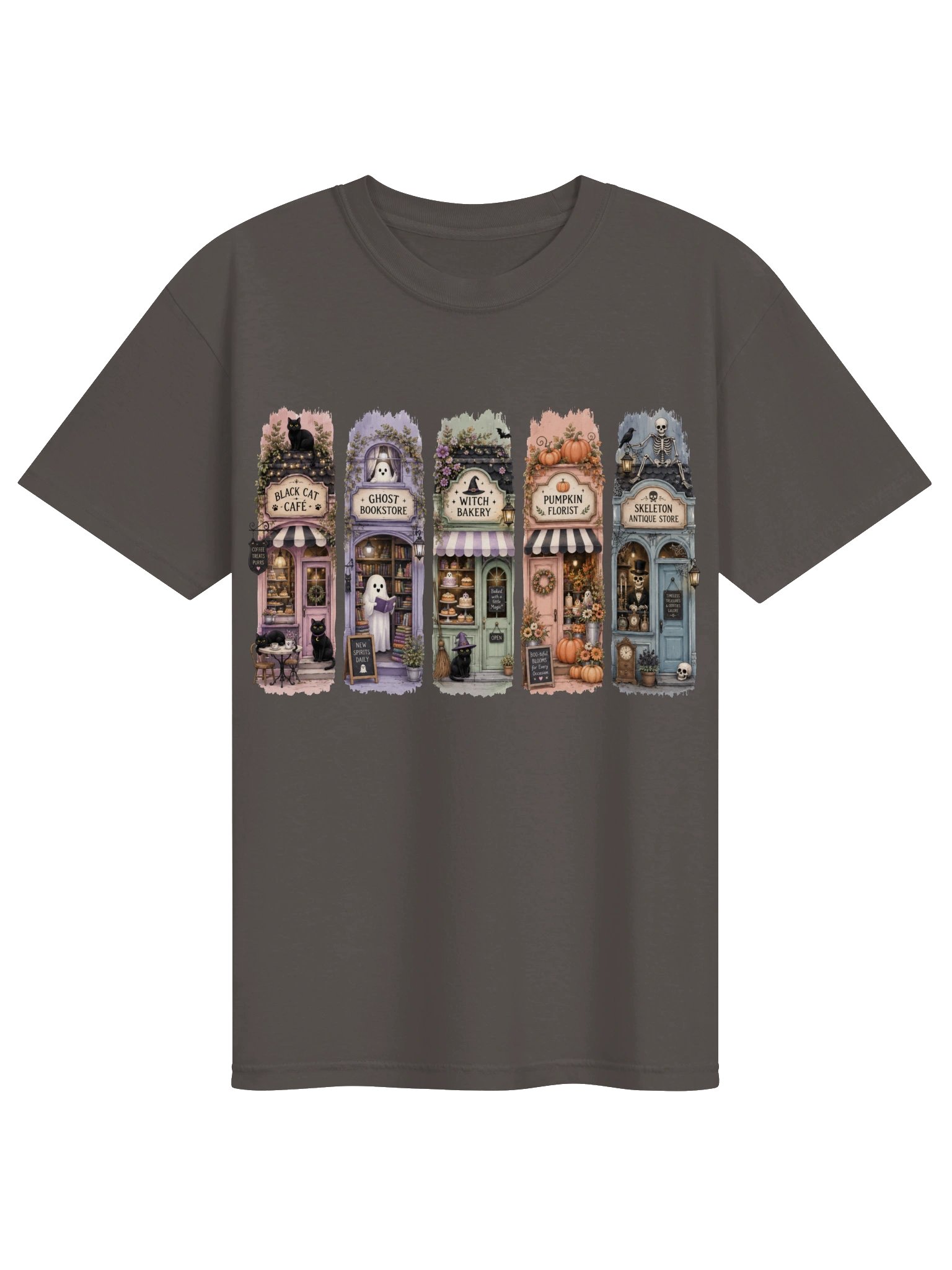 Spooky Village Halloween Shops T-Shirt | Retro Autumn Small Town Graphic Tee | Comfort Colors 1717 product image (20)