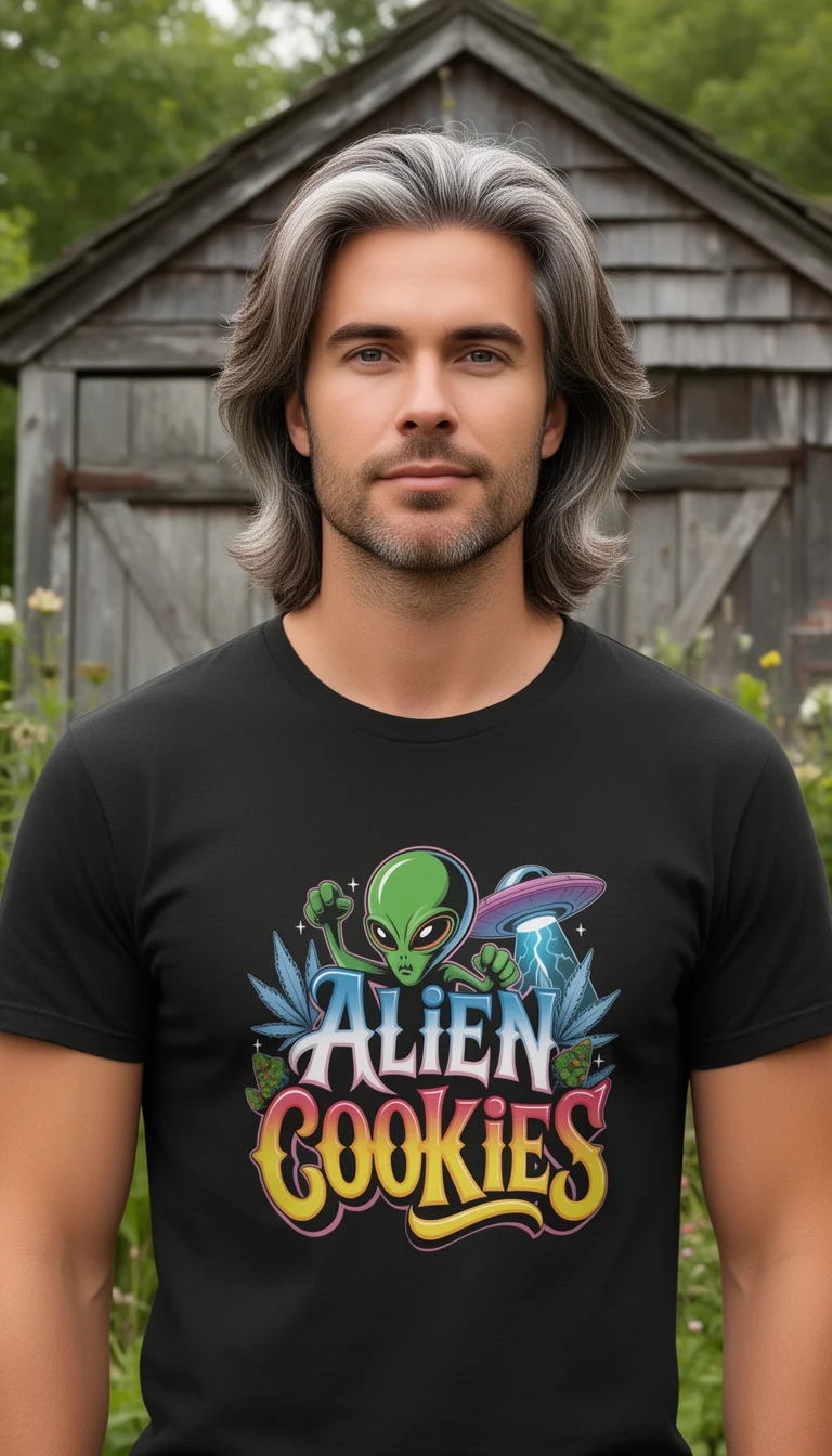 Alien Cookies Weed Art — Cosmic Cannabis Graphic — Heavyweight T-Shirt product image (1)