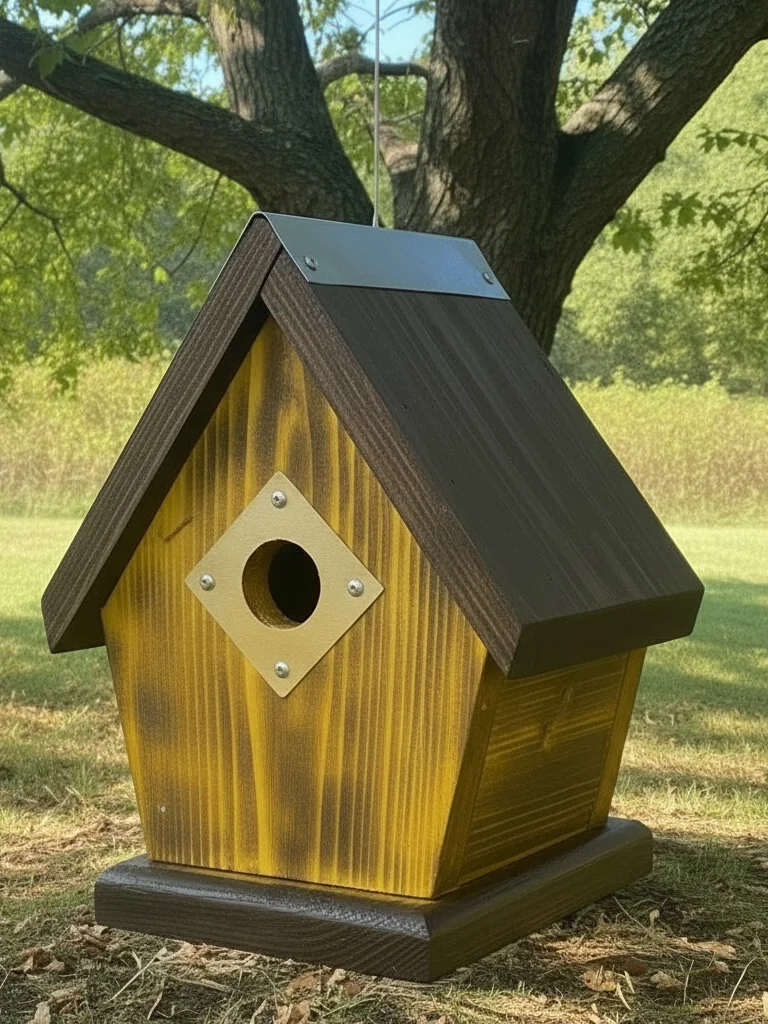 Handcrafted Chickadee & Wren House | Solid ¾” Pine Birdhouse with Copper Portal & Metal Ridge Cap | Rustic Outdoor Garden Décor product image (5)