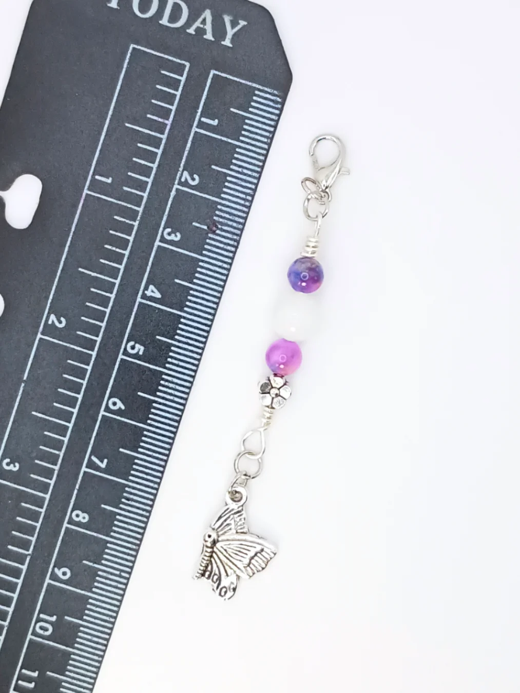 Butterfly Notebook Charm | Quartz & Purple Crystal, Silver-Tone | Stitch Marker | Zipper Pull product image (4)