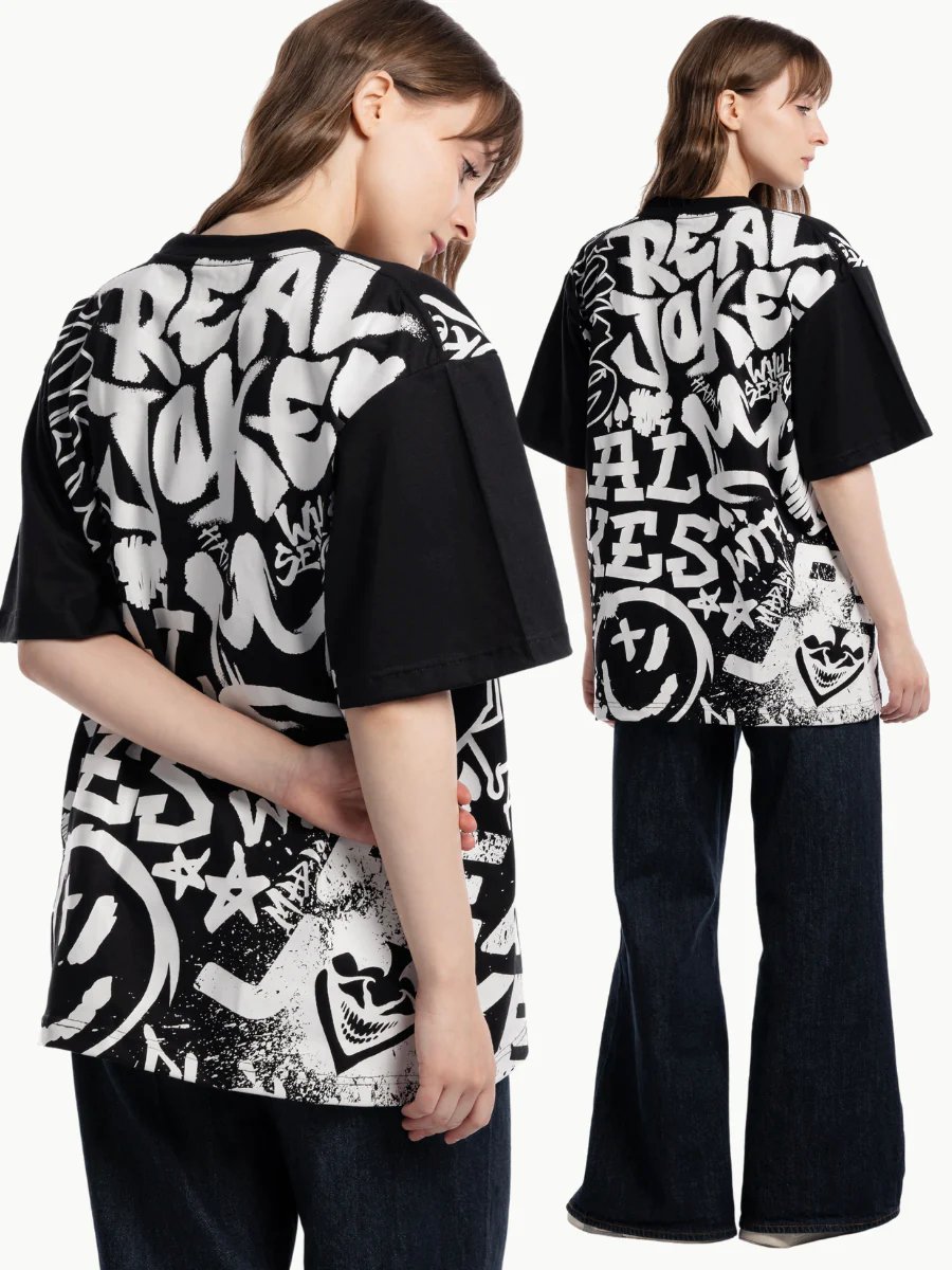 REAL JOKES SCATTERED - BLACK Oversized Unisex Tshirt product image (3)