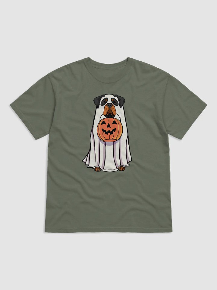 Funny Halloween Rottweiler T-Shirt | Funny Rottie Wearing a Ghost Costume and Holding a Pumpkin Basket product image (1)