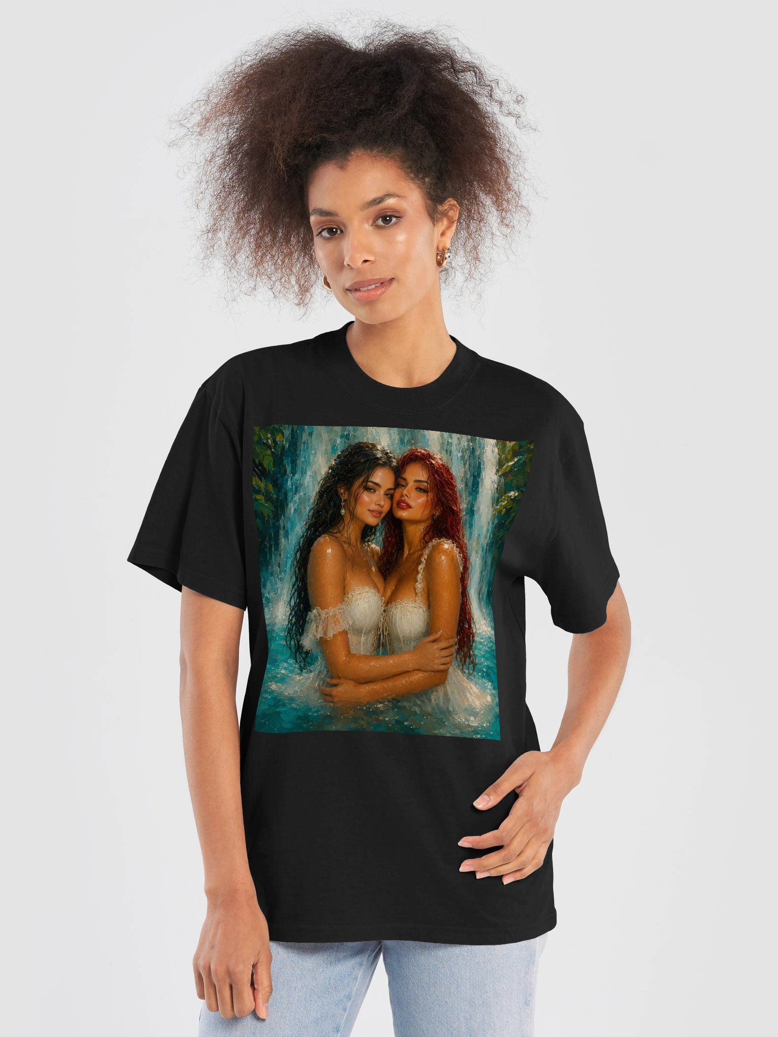 Lesbian Pride T-Shirt, LGBTQ Wedding Gift, Romantic Waterfall Art, Oversized Vintage Graphic Tee product image (6)