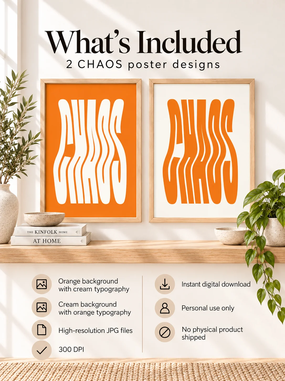 Chaos Poster Orange Wavy Typography Retro Wall Art Psychedelic Printable Digital Download Groovy Mid Century Decor product image (2)