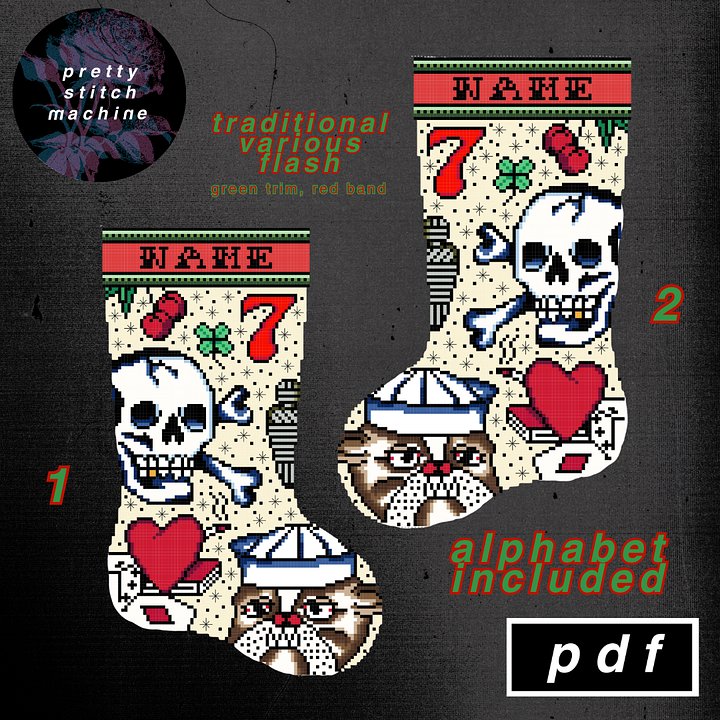 Traditional Tattoo Flash Second Edition Green Trim Christmas Stocking Pattern Set product image (1)